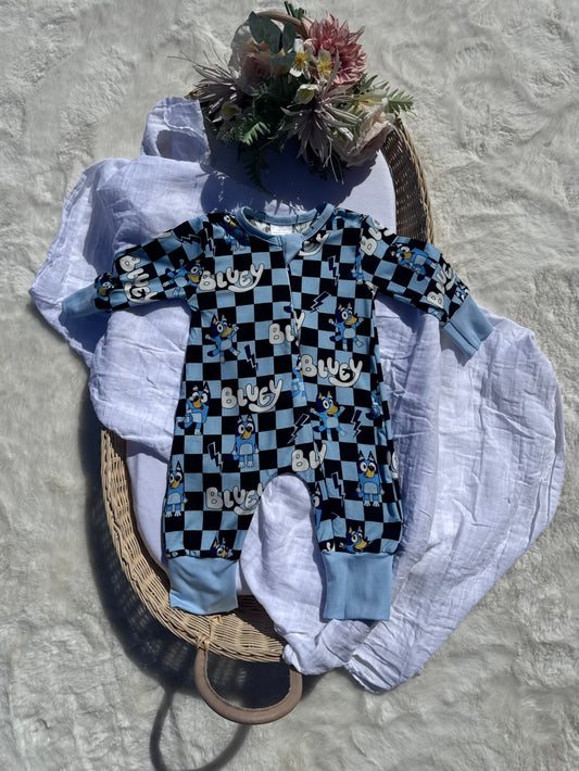 Bluey Bamboo Romper – Checkered Blue